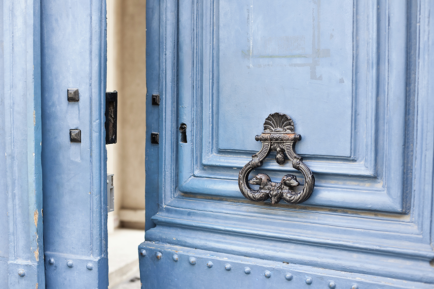An open blue door